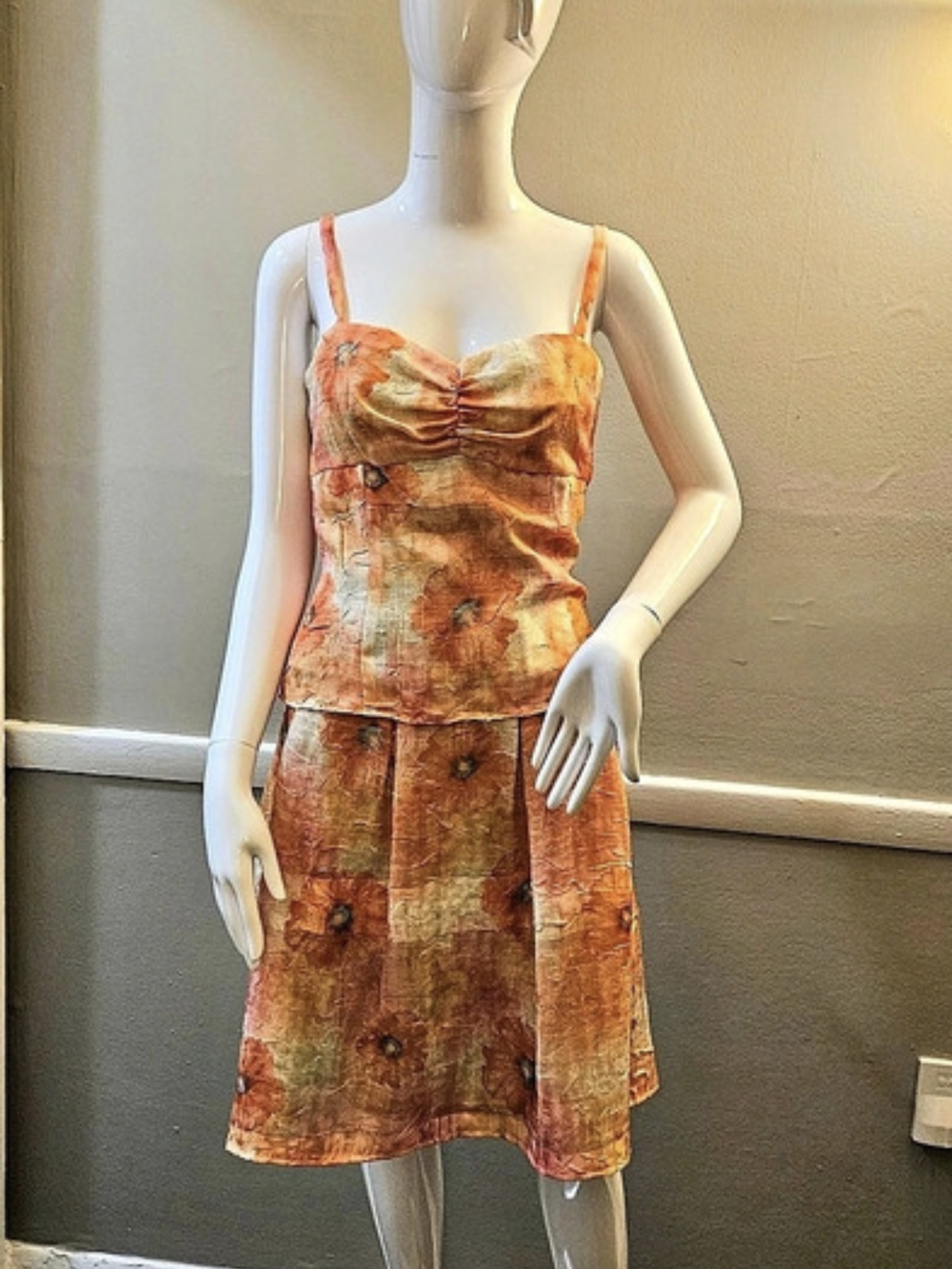 Eccoci Abstract Midi Dress in Orange & Brown Size Small NWT